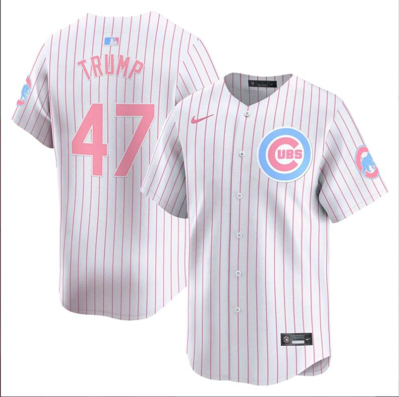 Men Chicago Cubs #24 Bellinger 47 Trump white with red strips 2024 Nike MLB jersey
